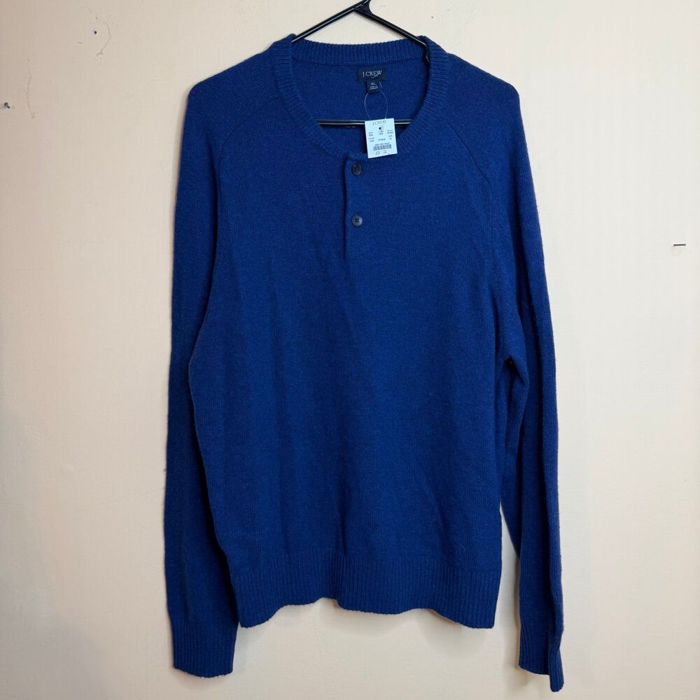 NWT J Crew Sweater Men’s Blue Lambswool Knit Blend Crew Neck Pullover sweater XL